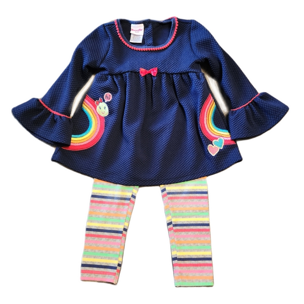 Nannette Kids 2 Piece Set, Rainbow Blouse with Leggings, Size 5 - Picture 1 of 8